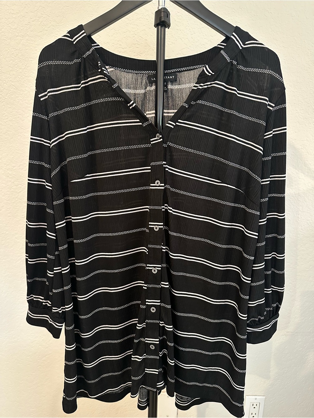 Lane Bryant Black Striped Button-Front Women's Top 18/20